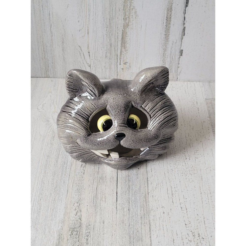 Halloween ceramic black cat face tealight home decor‎